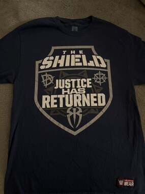 WWE The Shield 'Justice Has Returned' Navy T-Shirt Roman Reigns Seth Rollins